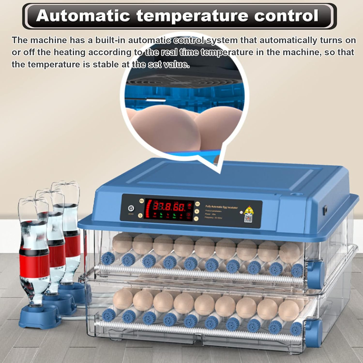 CARLA HOME Automatic Egg Incubator with LED Display & Candler - 128 Egg