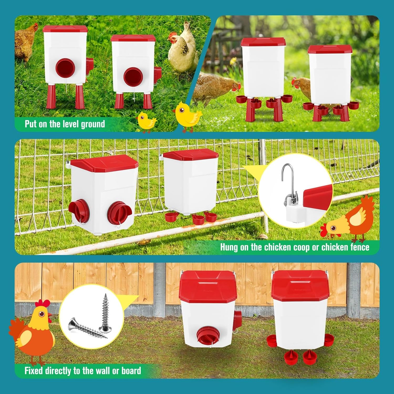 CARLA HOME Automatic Chicken Feeder Waterer Set - 8kg & 7L Red