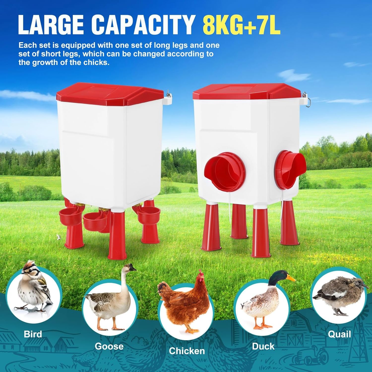 CARLA HOME Automatic Chicken Feeder Waterer Set - 8kg & 7L Red