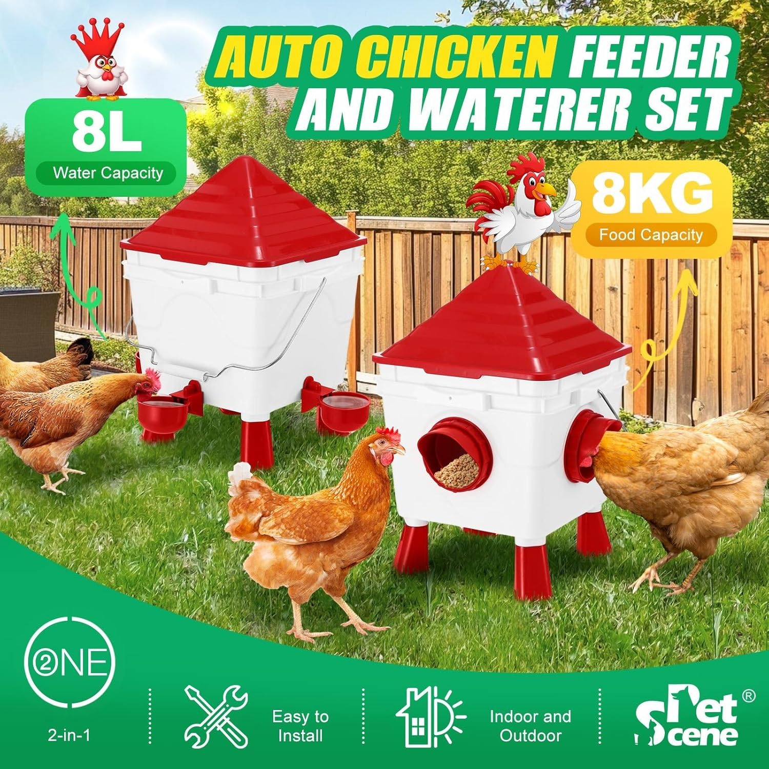 CARLA HOME Chicken Feeder & Waterer Set 8KG Food 8L Water
