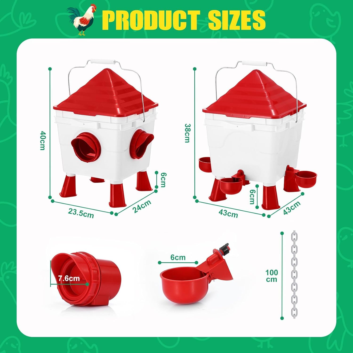 CARLA HOME Chicken Feeder & Waterer Set 8KG Food 8L Water