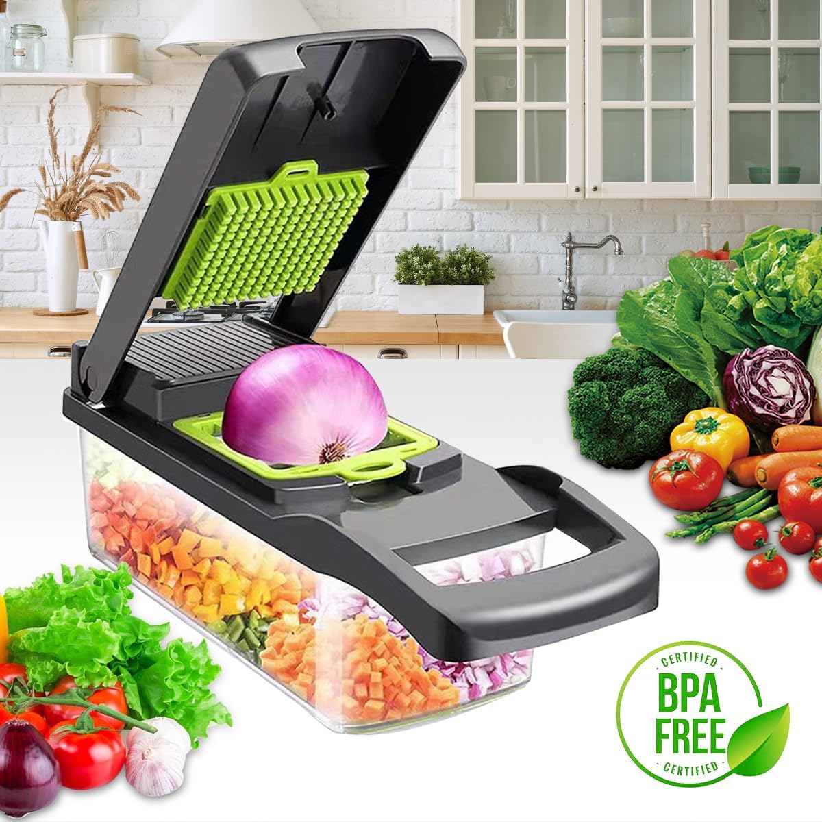 CARLA HOME 16-in-1 Mandoline Vegetable Chopper – Storage Container & 8 Blades