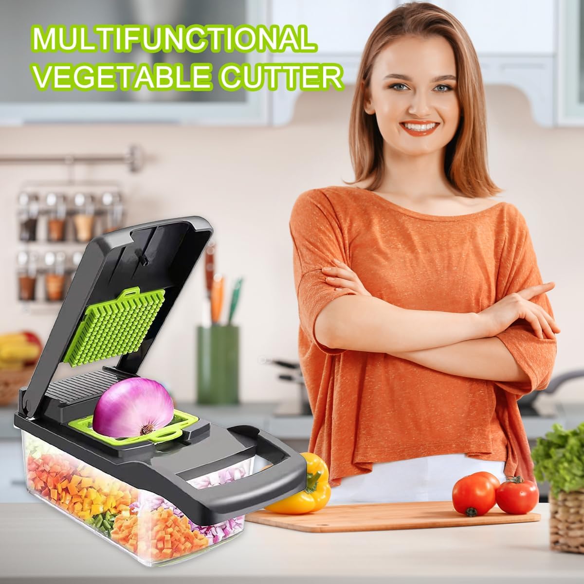 CARLA HOME 16-in-1 Mandoline Vegetable Chopper – Storage Container & 8 Blades