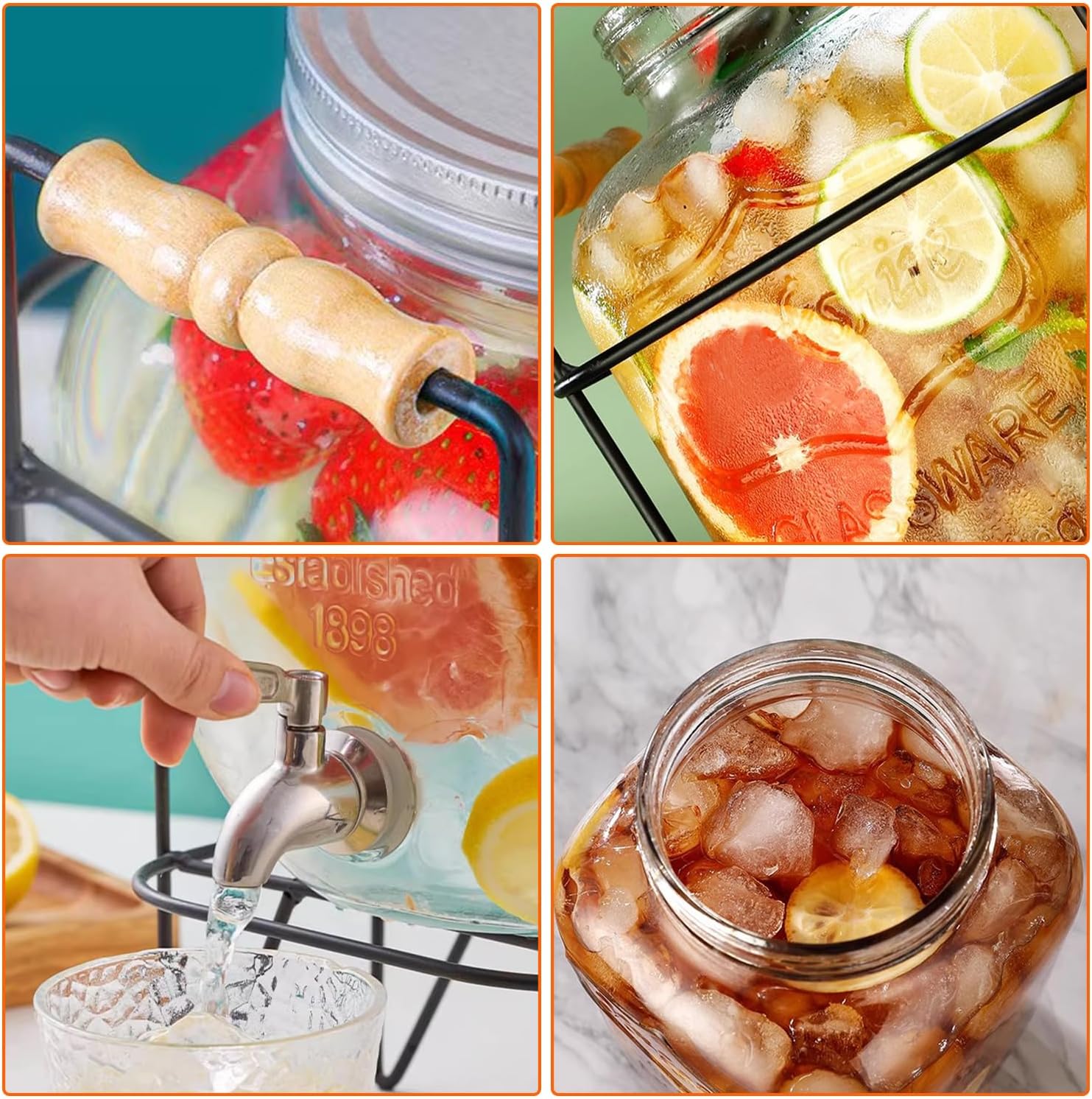 CARLA HOME Glass Drink Dispenser – 5L with Metal Stand & Stainless Steel Tap