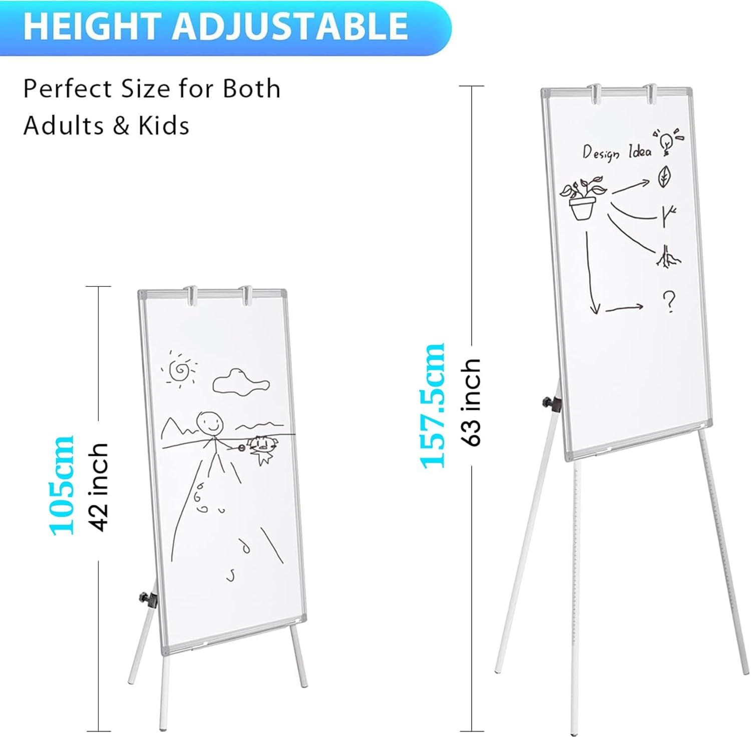 CARLA HOME 90x60cm Magnetic Whiteboard Easel with Adjustable Tripod Stand