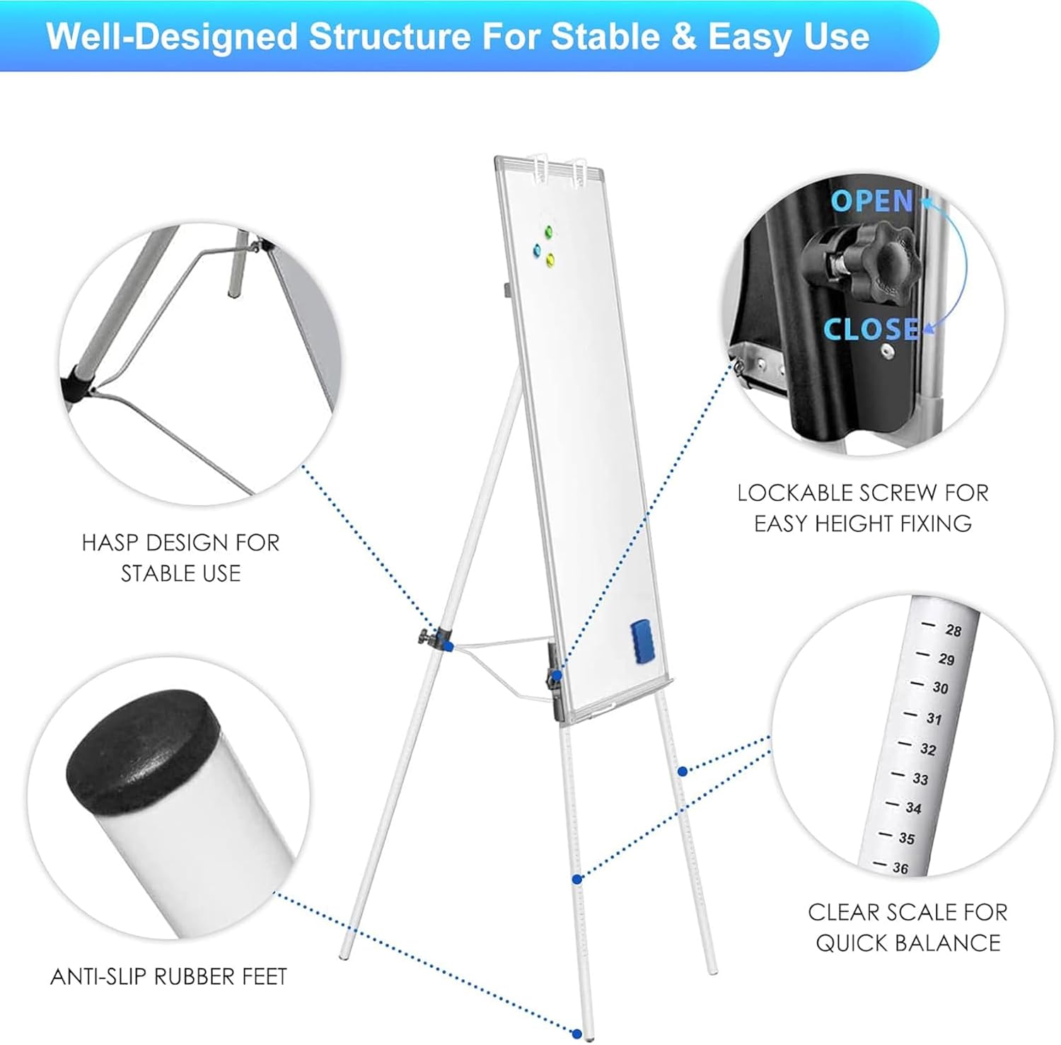 CARLA HOME 90x60cm Magnetic Whiteboard Easel with Adjustable Tripod Stand