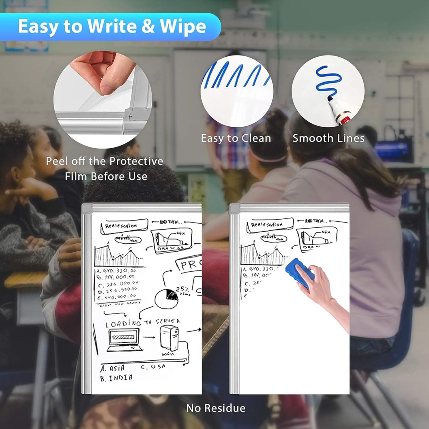CARLA HOME 90x60cm Magnetic Whiteboard Easel with Adjustable Tripod Stand