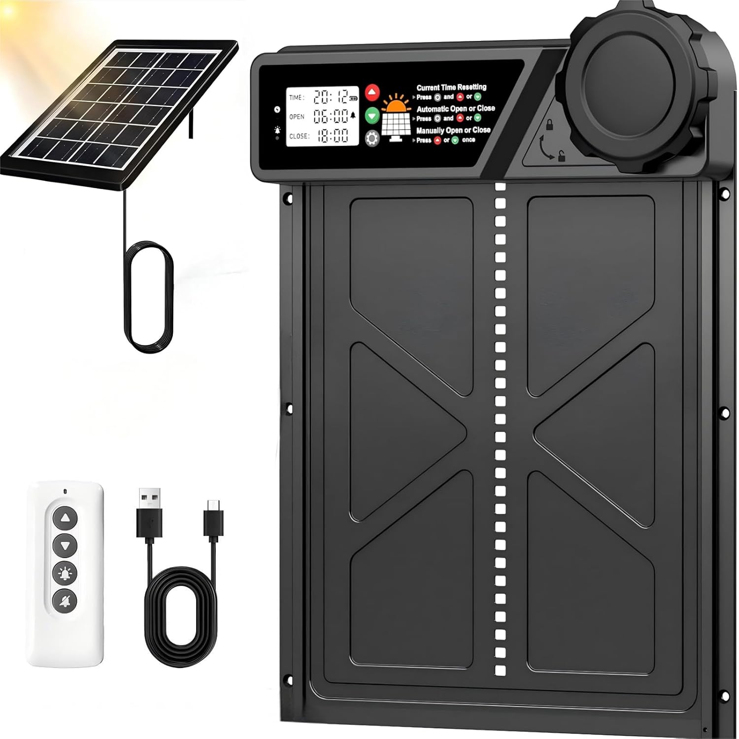 CARLA HOME Solar Automatic Chicken Coop Door with Remote & LED Screen