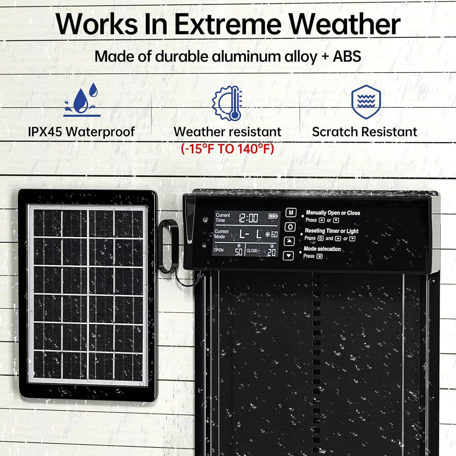 CARLA HOME Solar Automatic Chicken Coop Door with 4 Modes & Anti-Pinch
