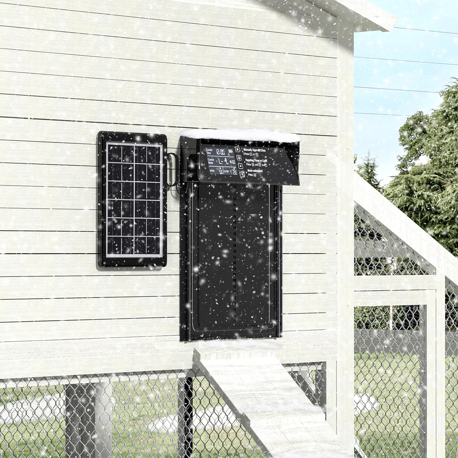 CARLA HOME Solar Automatic Chicken Coop Door with 4 Modes & Anti-Pinch