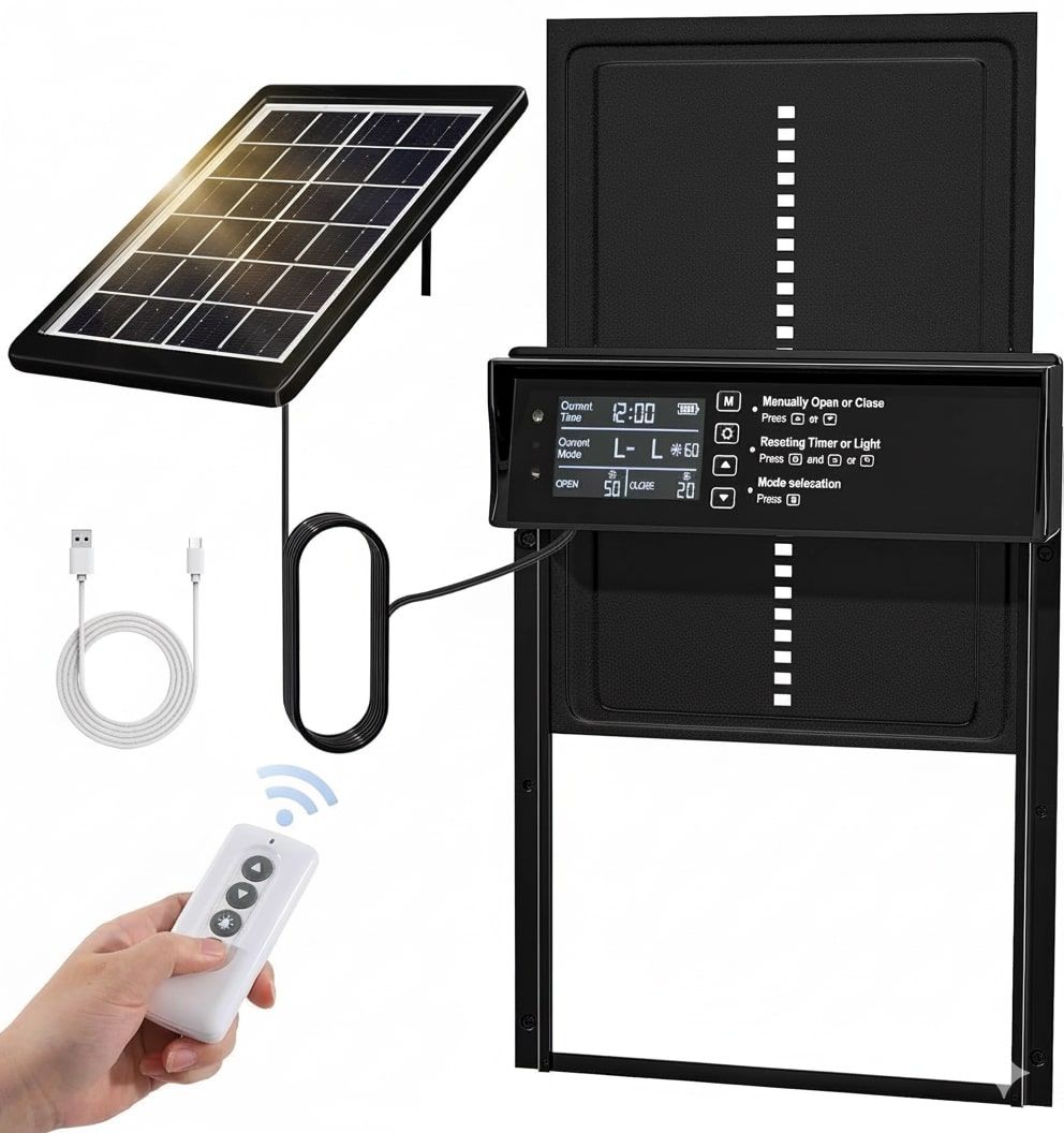 CARLA HOME Solar Automatic Chicken Coop Door with 4 Modes & Anti-Pinch