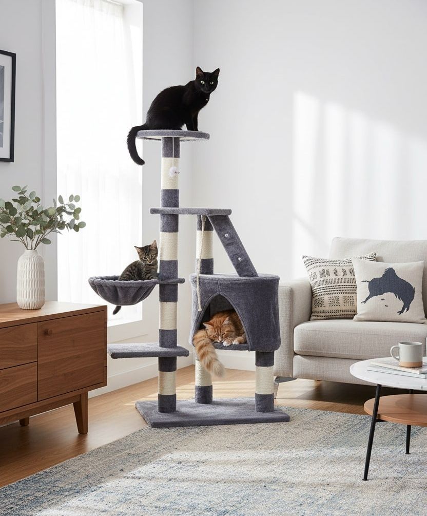 CARLA HOME Cat Tree – 120cm with Condo, Hammock & Plush Perch