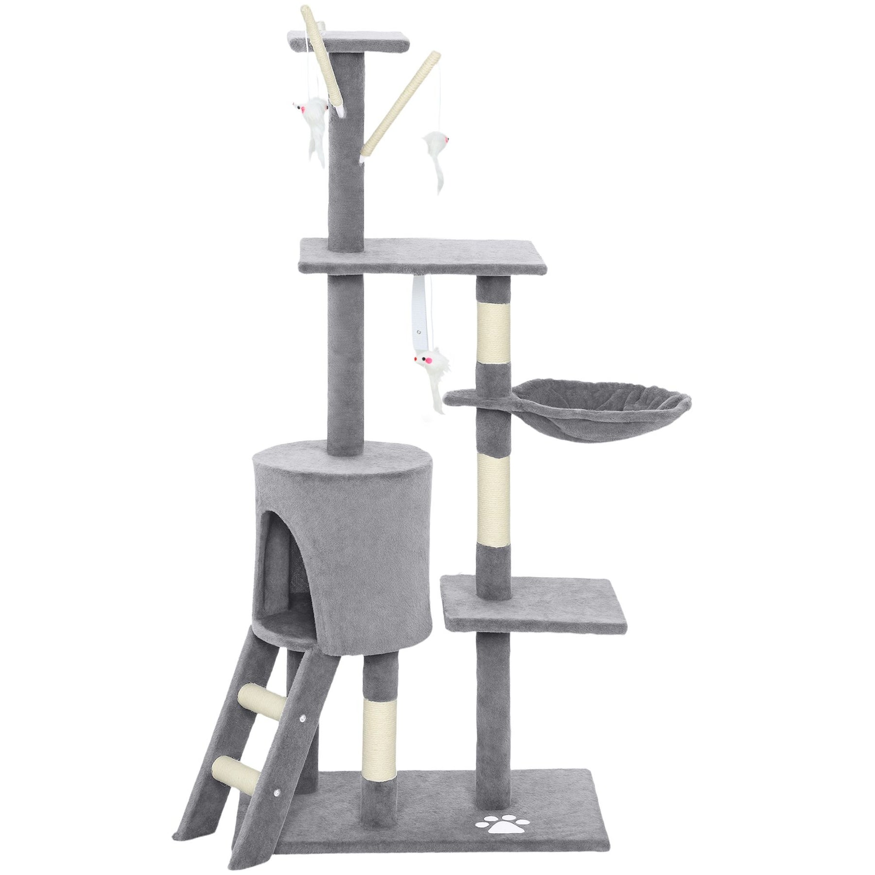 CARLA HOME 134cm Cat Tree with Hammock & Sisal Posts - Light Grey
