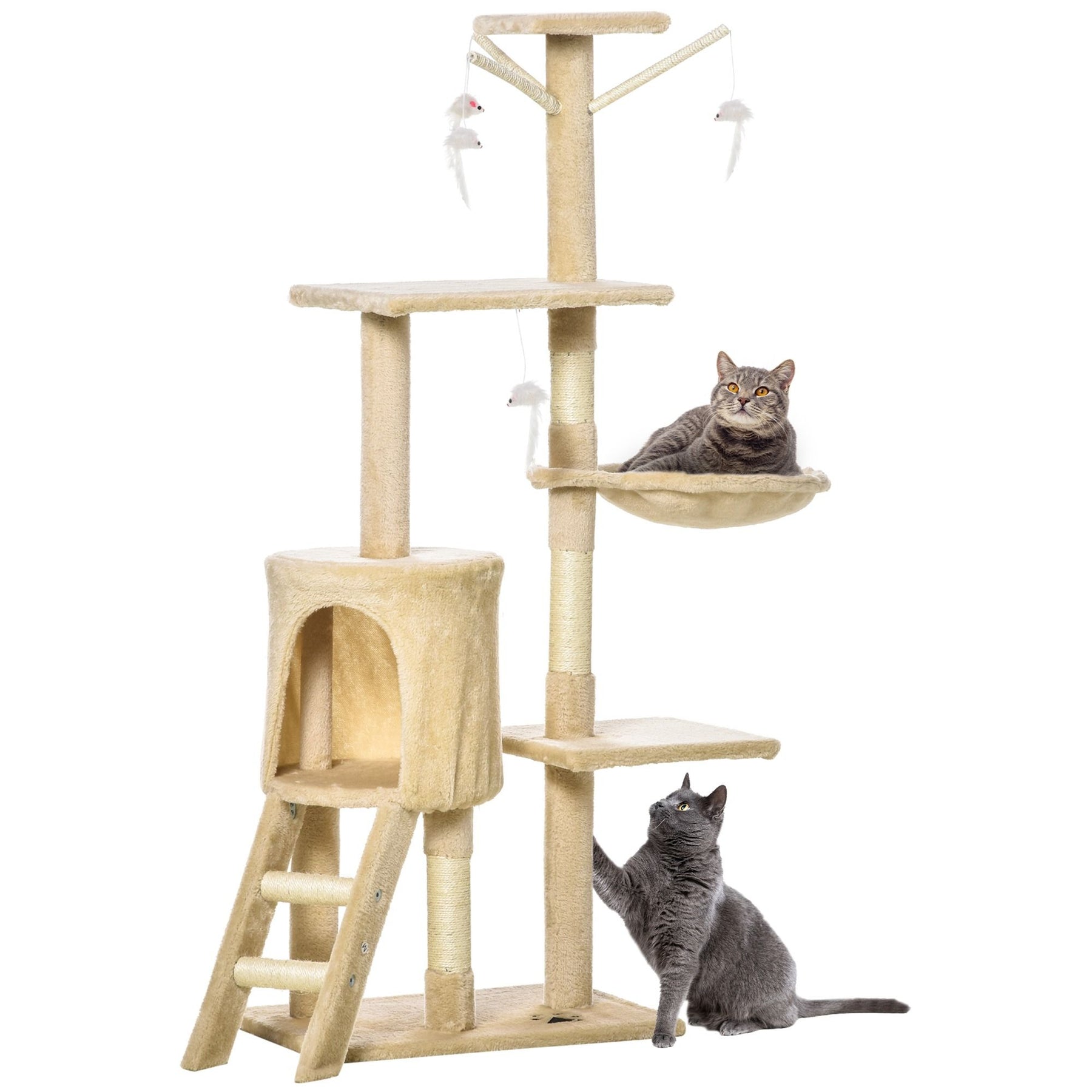 CARLA HOME Cat Tree with Hammock, Plush Perch & Sisal Posts - Beige 134cm
