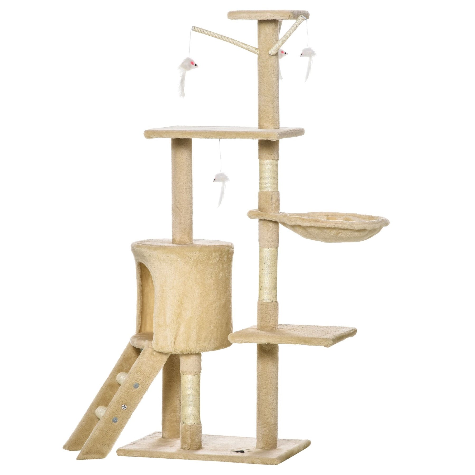 CARLA HOME Cat Tree with Hammock, Plush Perch & Sisal Posts - Beige 134cm