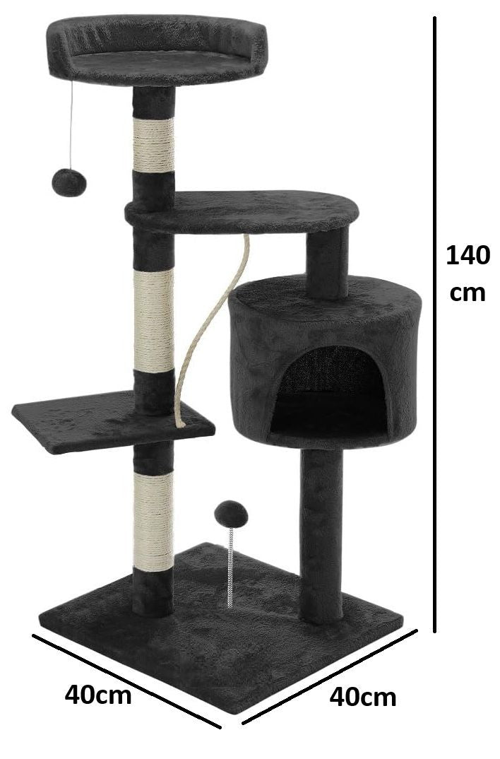 CARLA HOME Cat Tree with Plush Perch, Condo & Sisal Posts - Dark Grey 140cm