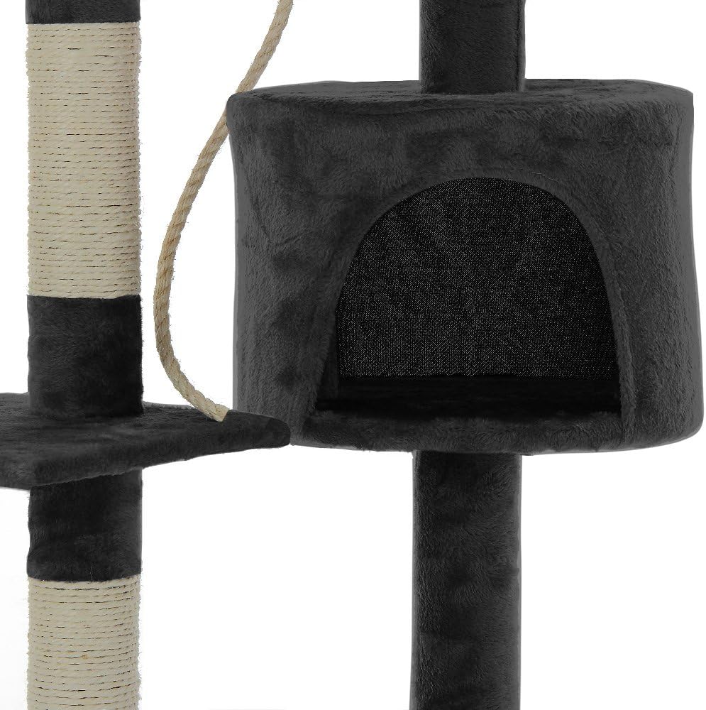 CARLA HOME Cat Tree with Plush Perch, Condo & Sisal Posts - Dark Grey 140cm