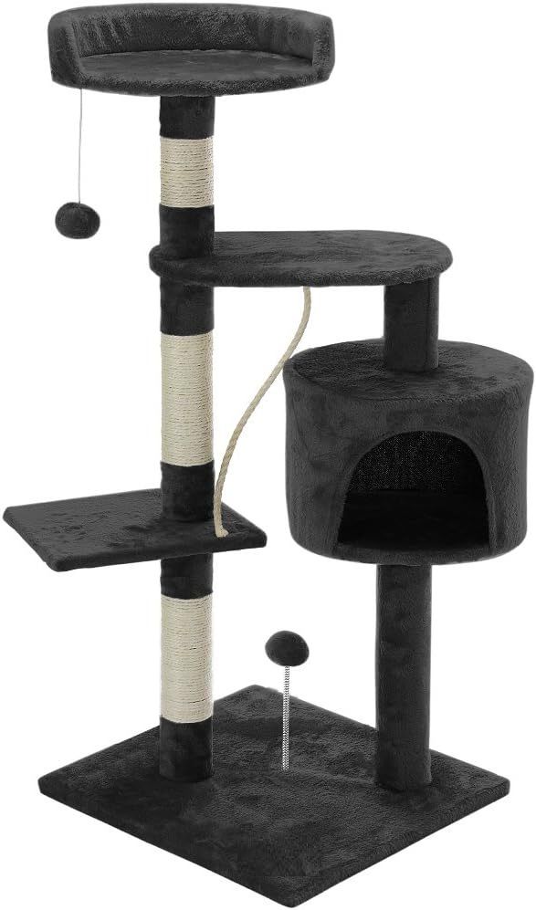 CARLA HOME Cat Tree with Plush Perch, Condo & Sisal Posts - Dark Grey 140cm