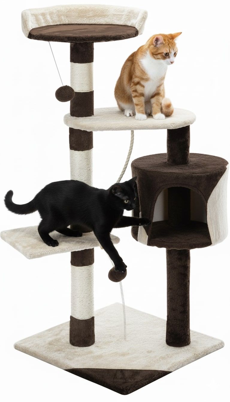 CARLA HOME Cat Tree with Plush Perch, Condo & Sisal Posts - Beige 140cm