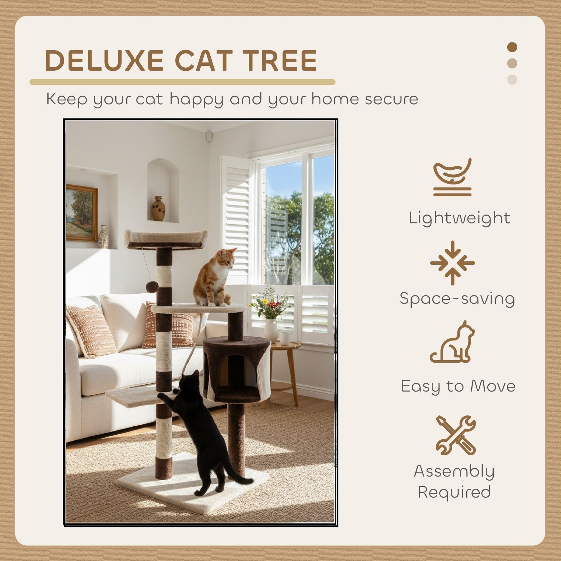 CARLA HOME Cat Tree with Plush Perch, Condo & Sisal Posts - Beige 140cm