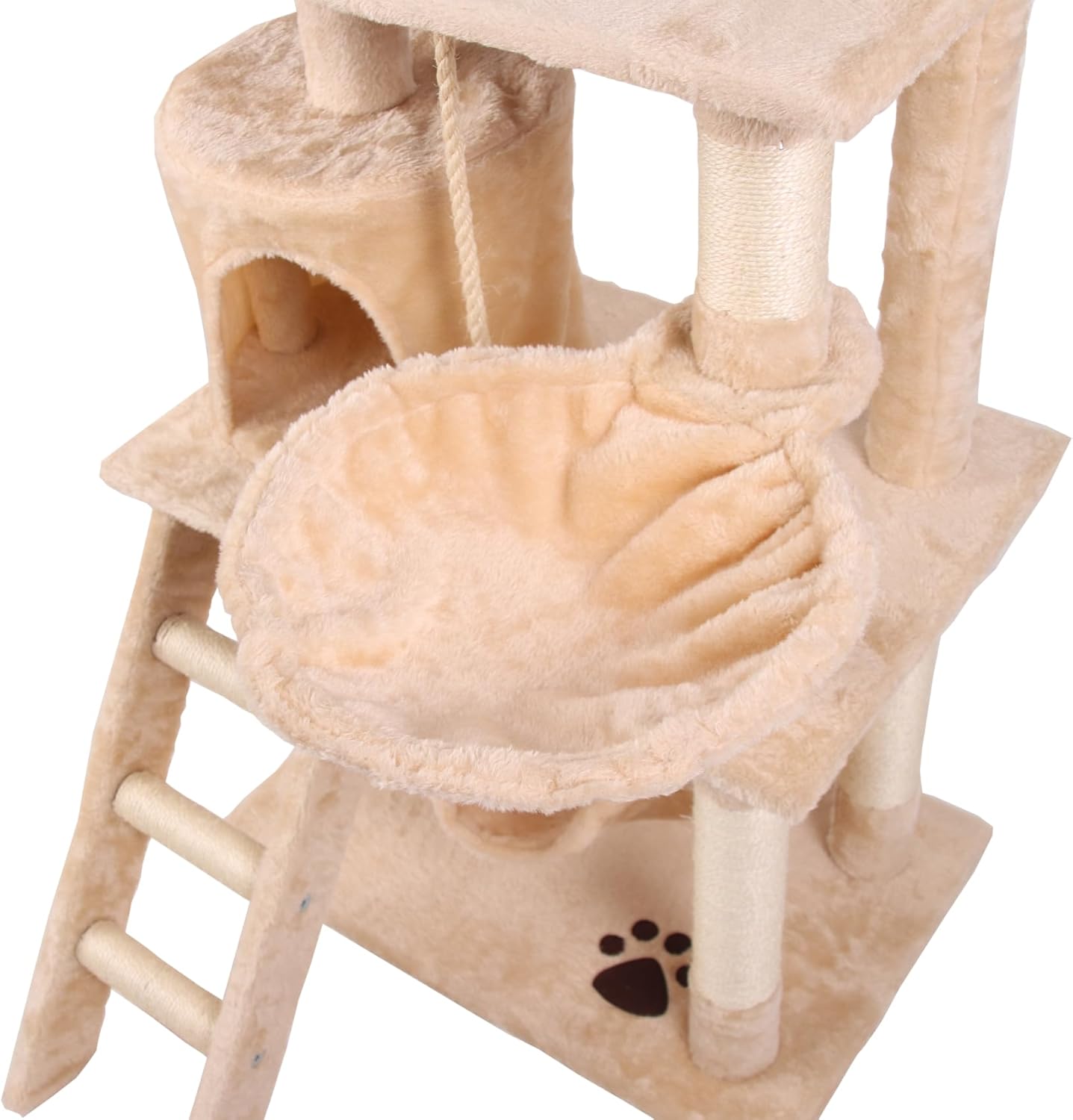 CARLA HOME Cat Tree Tower with Ladder, Hammock & Condo - Beige 141cm