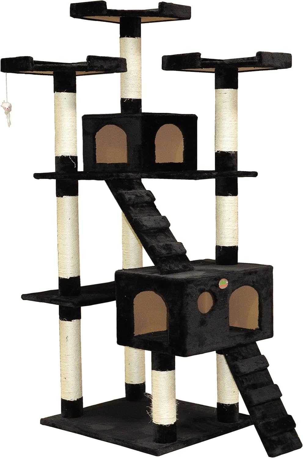 CARLA HOME Cat Tree Tower – Black 180cm, Dual Condos & Sisal Ramps