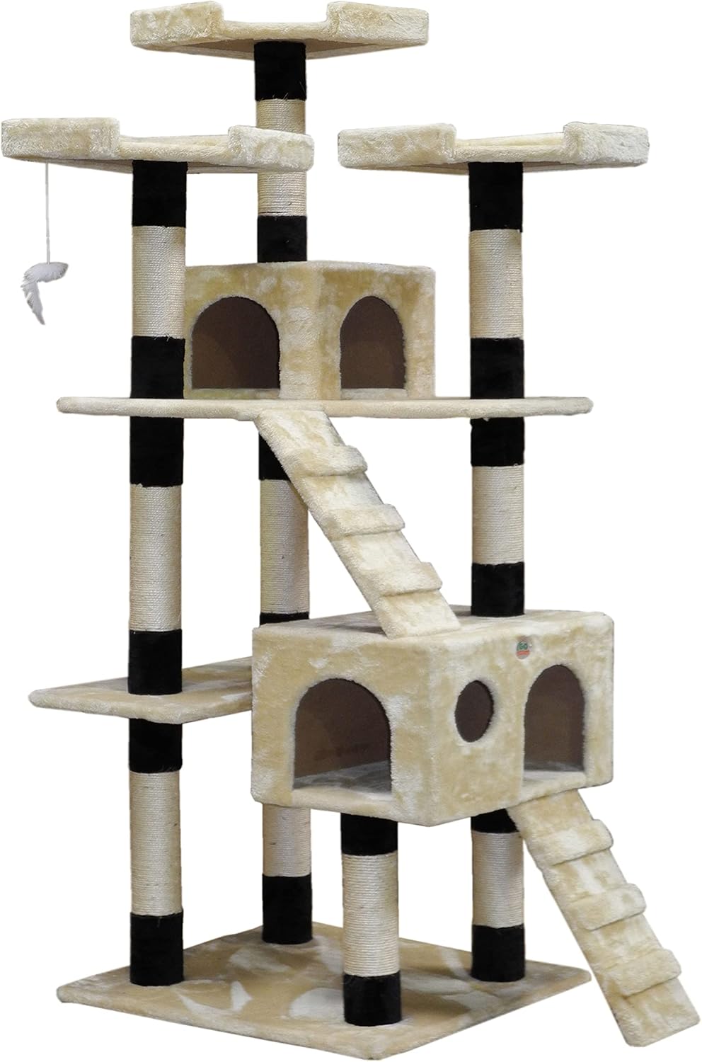 CARLA HOME Cat Tree Tower – Beige 180cm, Dual Condos & Sisal Ramps