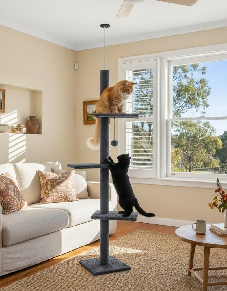 CARLA HOME Floor to Ceiling Cat Tree Tower – Grey 230-286cm Adjustable Height