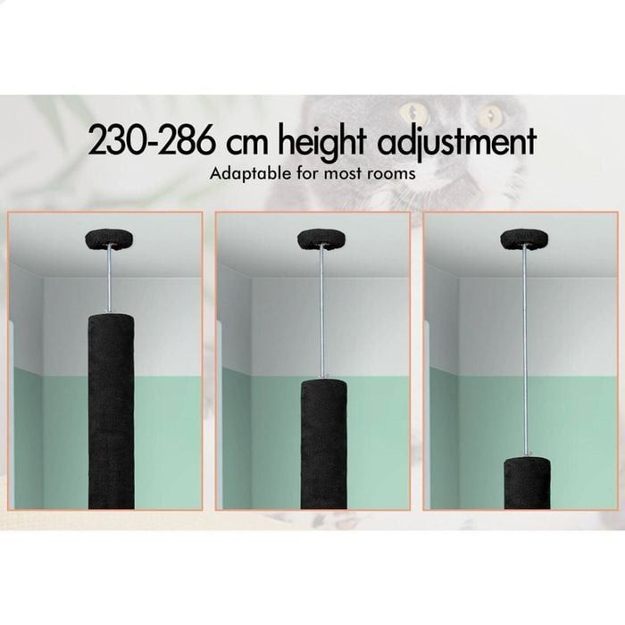 CARLA HOME Floor to Ceiling Cat Tree Tower – Black 230-286cm Adjustable Height