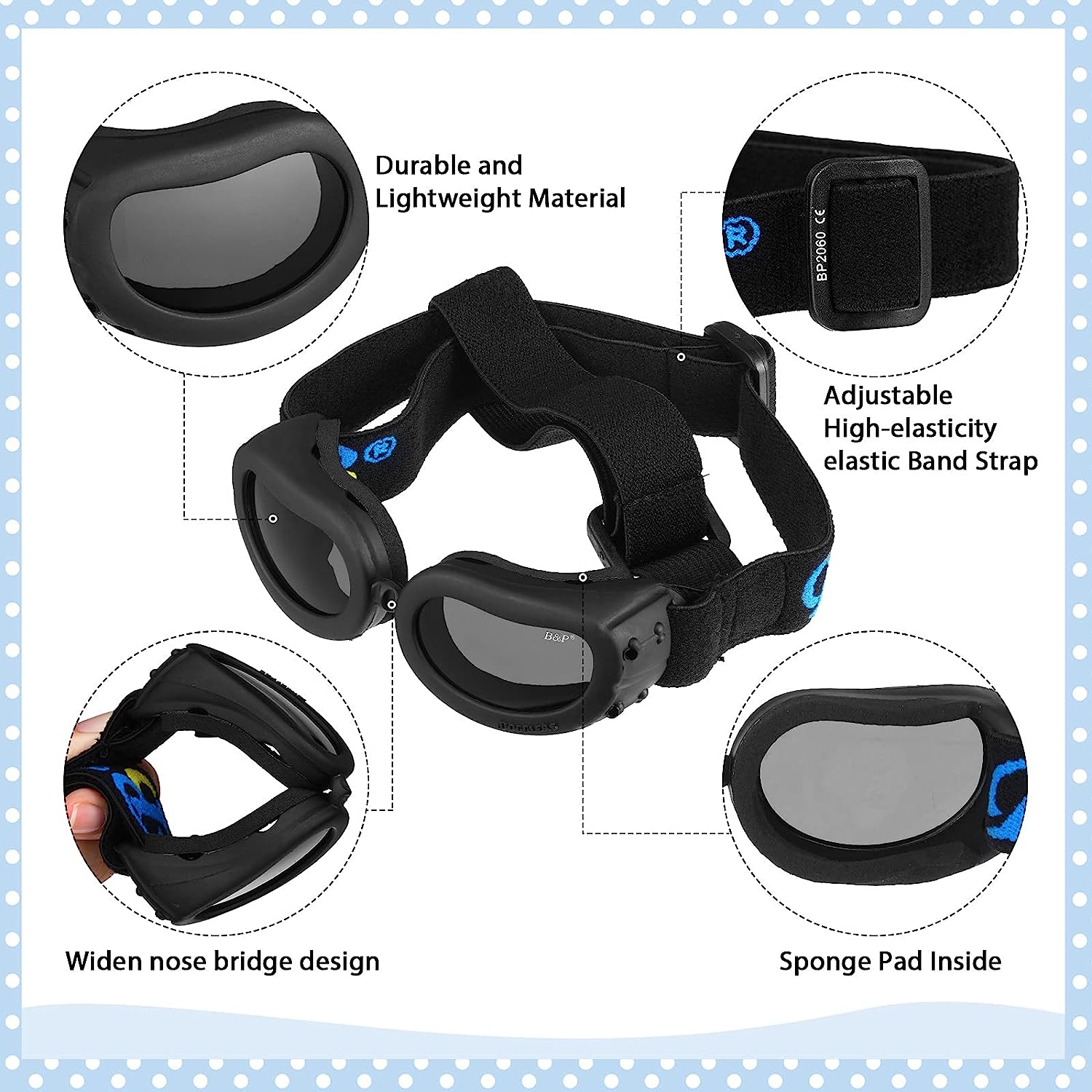 Premium Black Small Dog Helmet and Goggles Set Adjustable Pet Travel Costume Gear