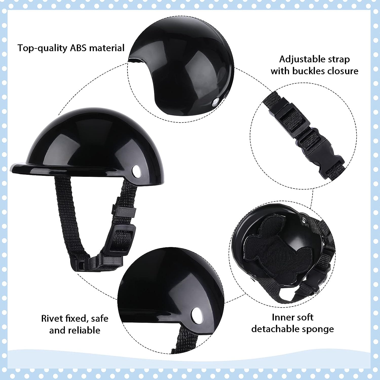 Premium Black Small Dog Helmet and Goggles Set Adjustable Pet Travel Costume Gear