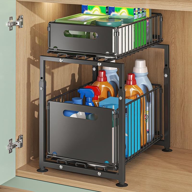 CARLA HOME Height-Adjustable 2-Tier Under Sink Organizer with Sliding Drawers - 1 Pack