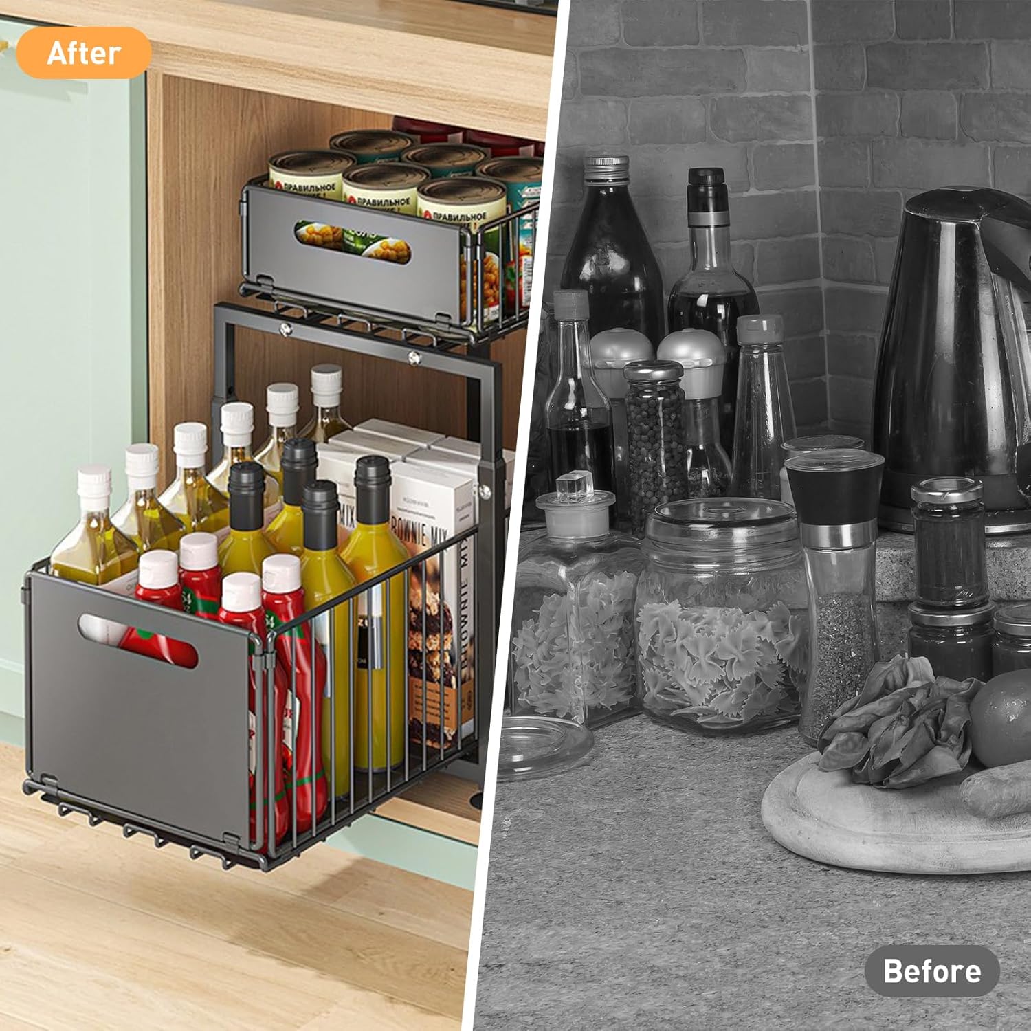CARLA HOME Height-Adjustable 2-Tier Under Sink Organizer with Sliding Drawers - 1 Pack