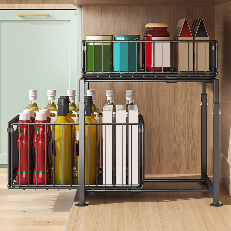 CARLA HOME Height-Adjustable 2-Tier Under Sink Organizer with Sliding Drawers - 1 Pack