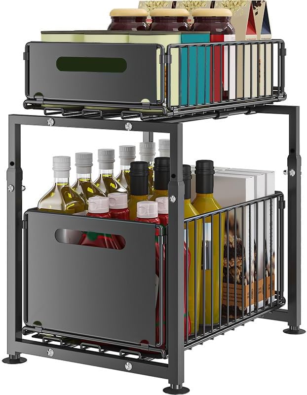 CARLA HOME Height-Adjustable 2-Tier Under Sink Organizer with Sliding Drawers - 2 Pack