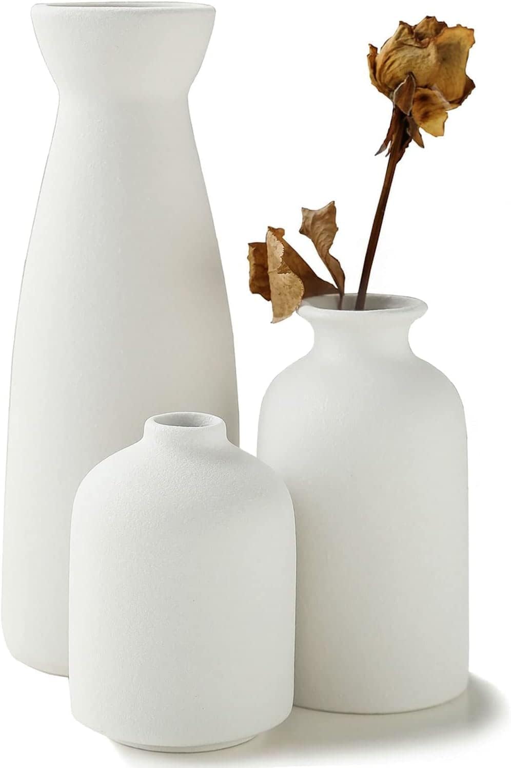 Premium Modern White Ceramic Vase Set - 3 Piece