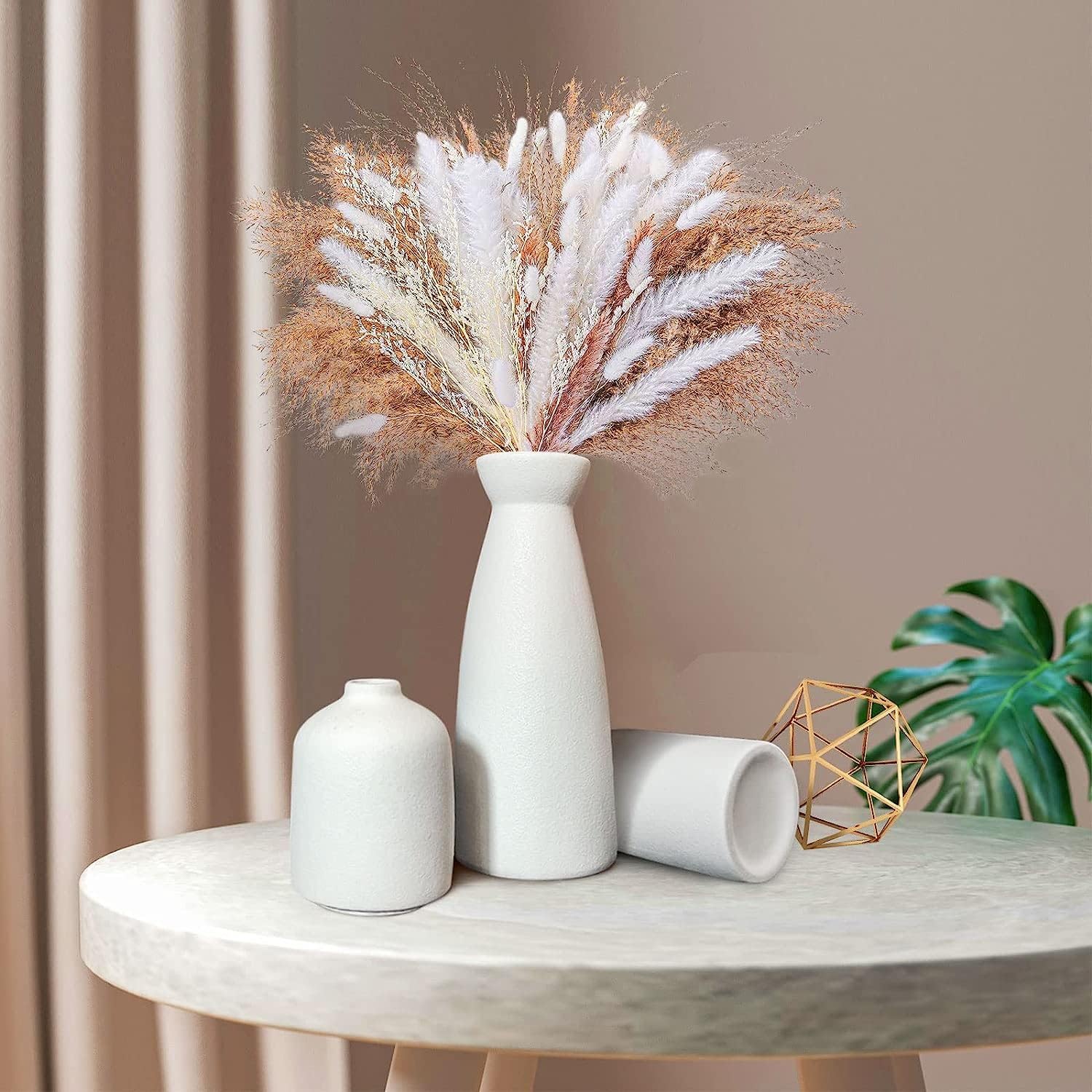 Premium Modern White Ceramic Vase Set - 3 Piece