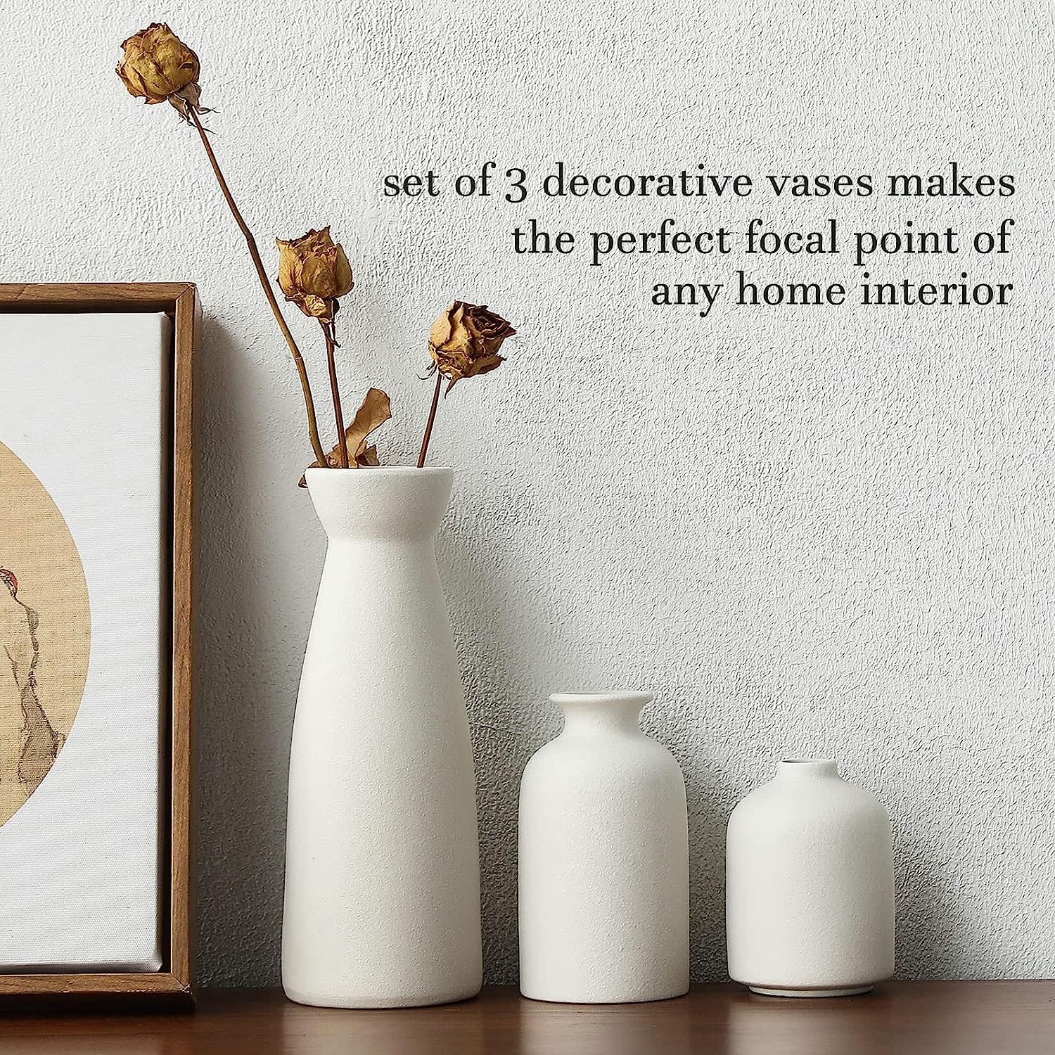 Premium Modern White Ceramic Vase Set - 3 Piece