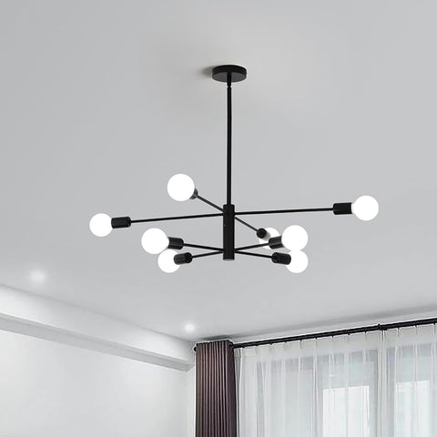 Modern Sputnik Chandelier 8 Light Black, Adjustable 85cm Height, Luxurious Design - SuperSaverAU - view 1