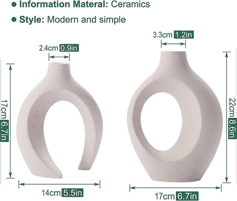 Ceramic Vase Set of 2 Creative White Vases for Home Decor, 17 x 3.1 x 21.8 cm - SuperSaverAU - view 1
