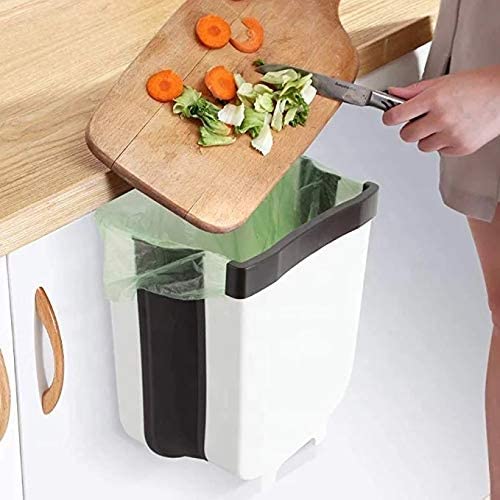 Hanging Trash Can Collapsible 30x30x20 cm for Kitchen Cabinet Door (White) - SuperSaverAU - view 3