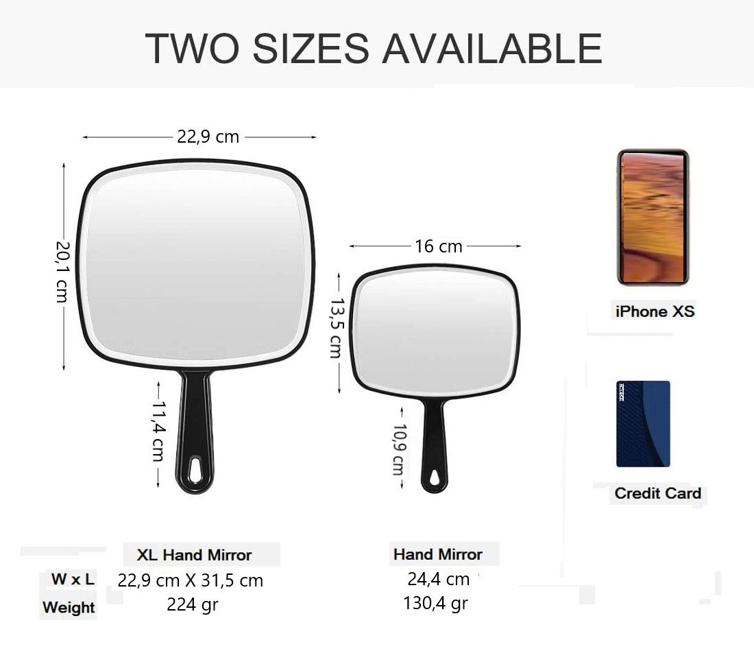 Premium Extra Large Black Handheld Mirror with Handle 31.5x23cm HD Reflection
