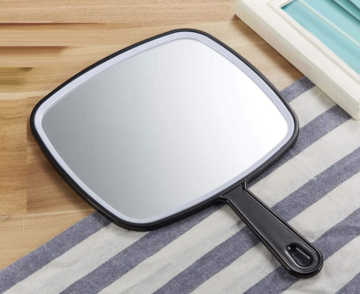 Premium Extra Large Black Handheld Mirror with Handle 31.5x23cm HD Reflection