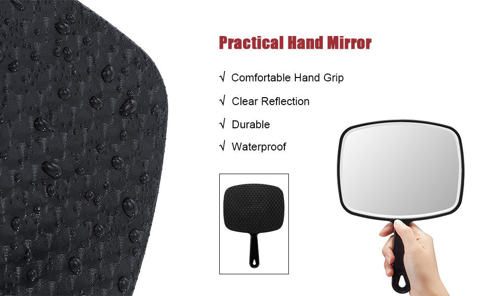 Premium Extra Large Black Handheld Mirror with Handle 31.5x23cm HD Reflection