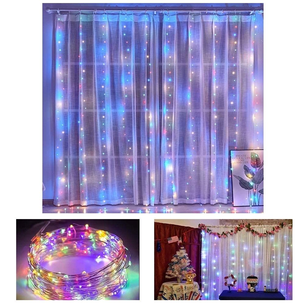300 LEDs Fairy Curtain Lights with Remote Control, 8 Modes, 3x3m, Multicolor - SuperSaverAU - view 4