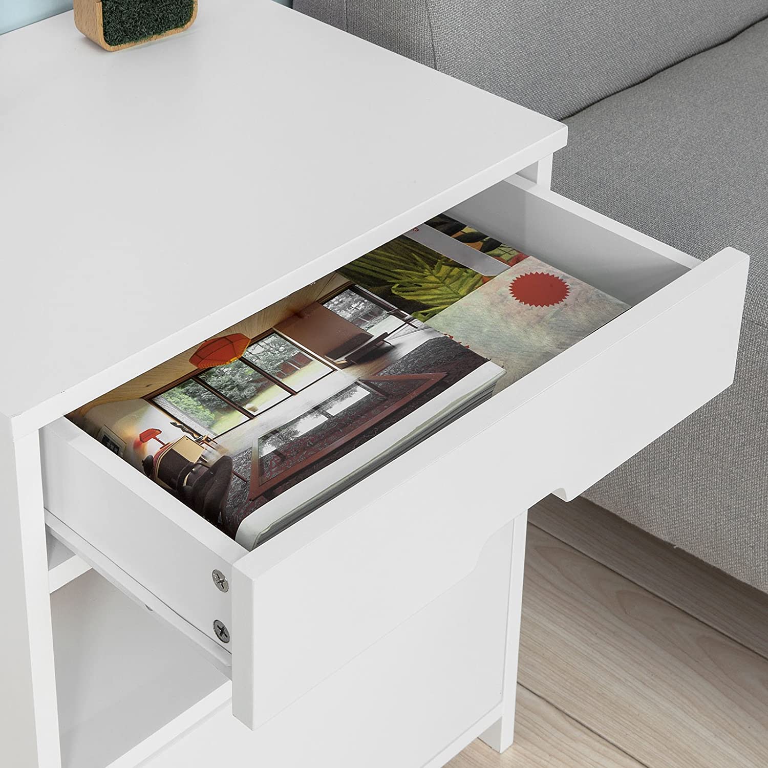 Premium White Bedside Table with 2 Drawers and Shelf 45cm