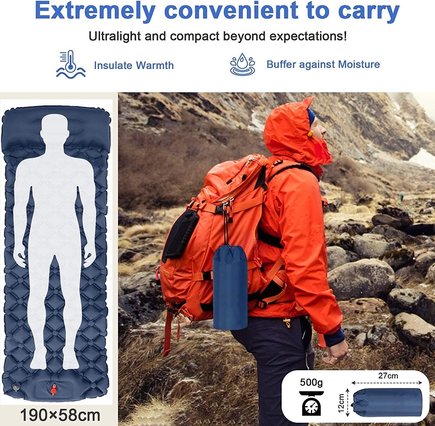 Premium Inflatable Camping Sleeping Pad with Pillow