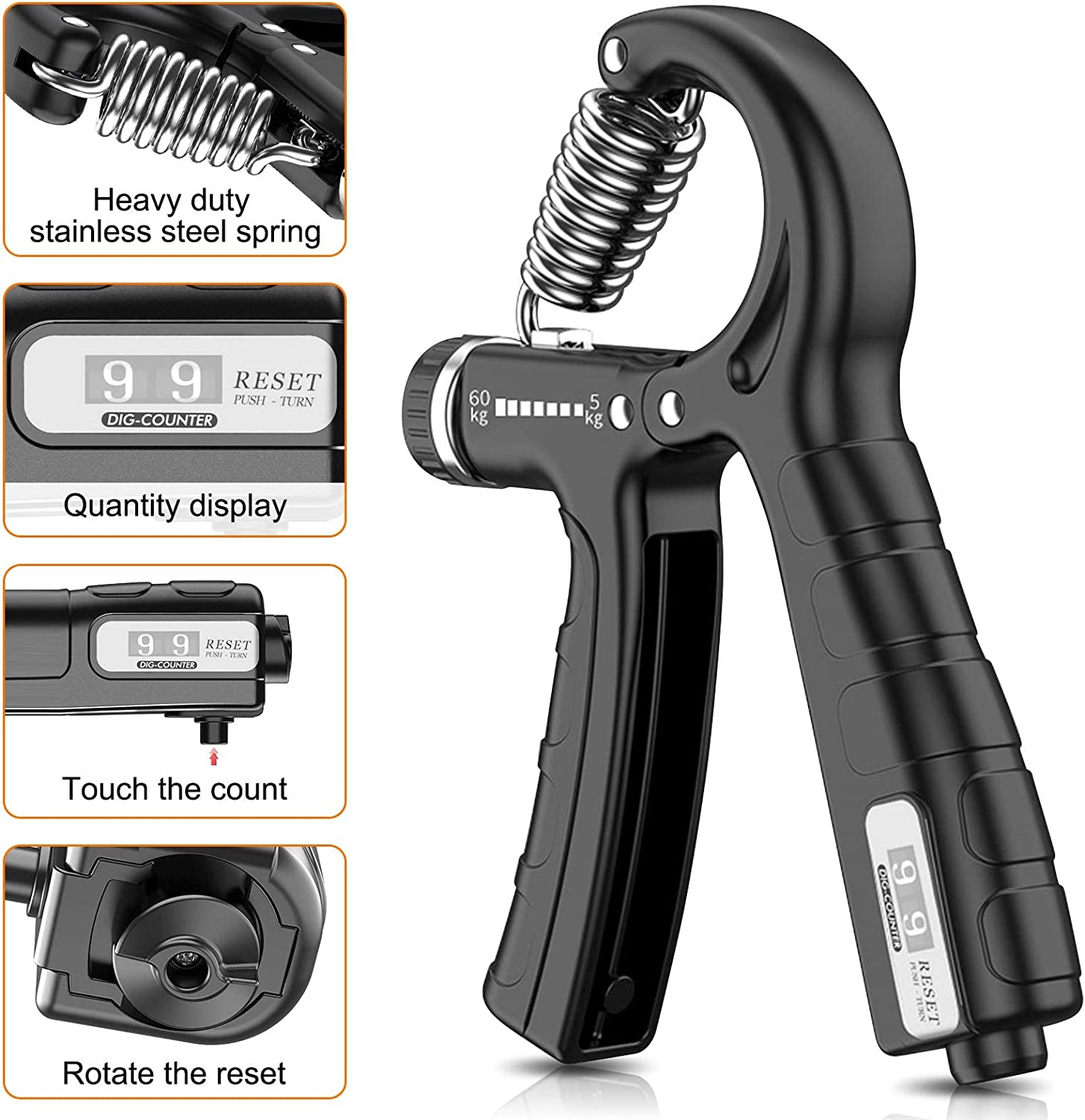 Premium Adjustable Hand Gripper Workout Kit with Counter - 5 Pack