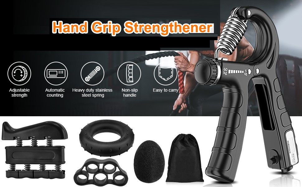 Premium Adjustable Hand Gripper Workout Kit with Counter - 5 Pack