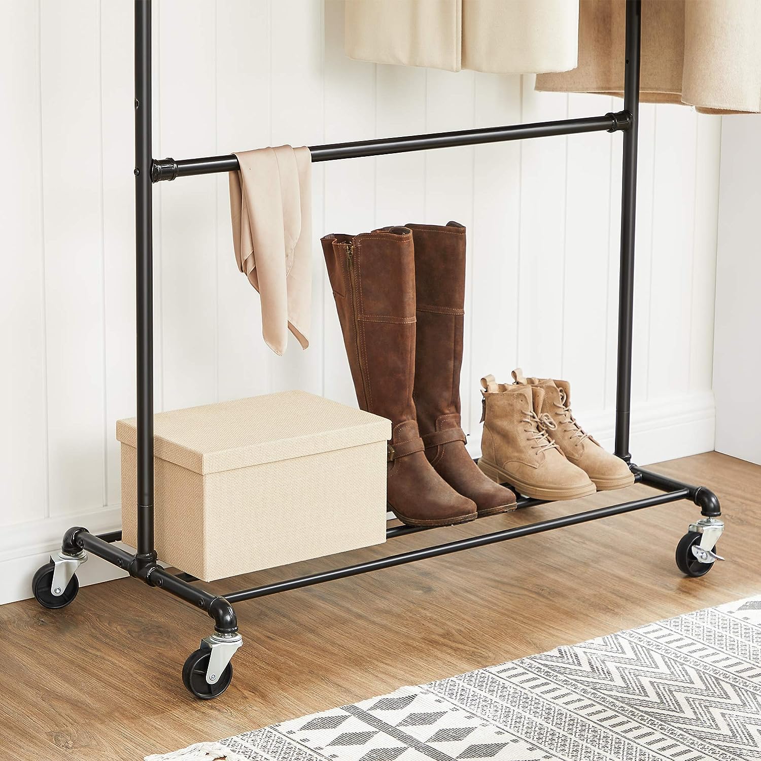 Industrial Clothing Rack with Wheels, Double Rod, Adjustable Height, 49.02 x 130.05 x 198.12 cm - SuperSaverAU - view 4
